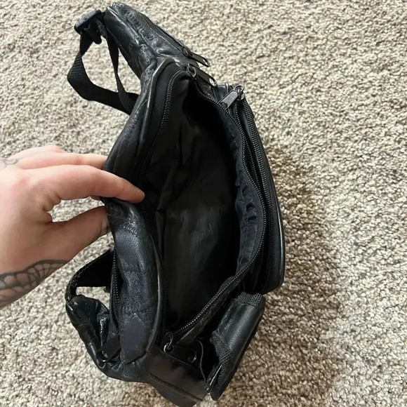 Vintage Soft Leather Fanny Pack Waist Boho Crossbody Patchwork Black Belt Bag 90 - Picture 4 of 16